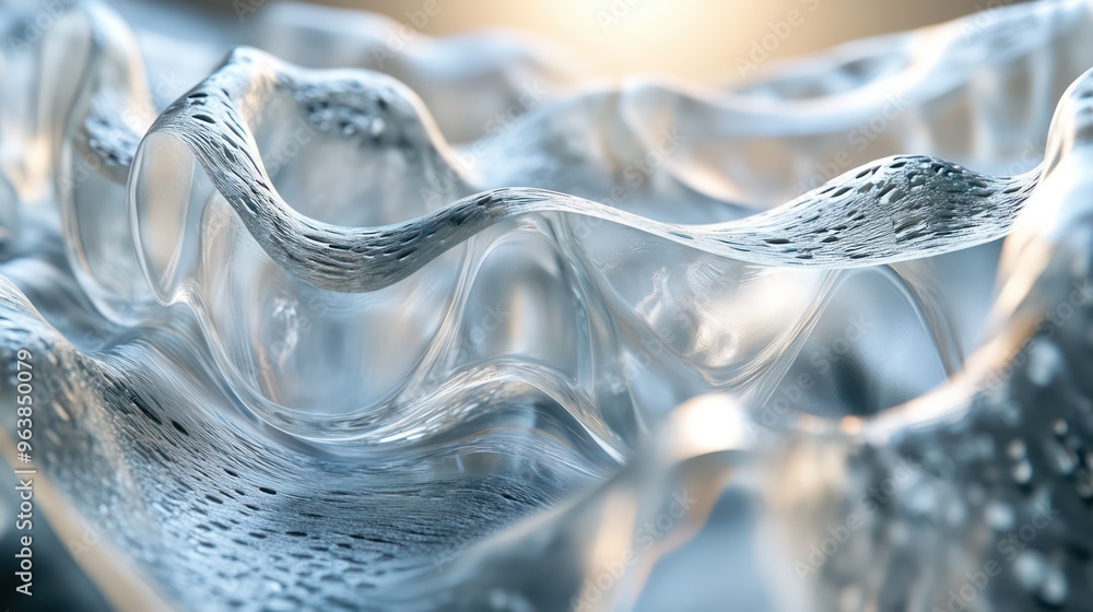 Leinwandbilder A piece of fabric with a wave pattern is shown in a blurry, distorted way. The image has a dreamy, ethereal quality to it, as if it were a painting or a photograph