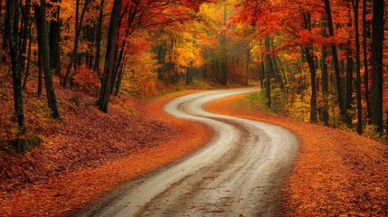 Obraz premium Winding Road Through an Autumn Forest