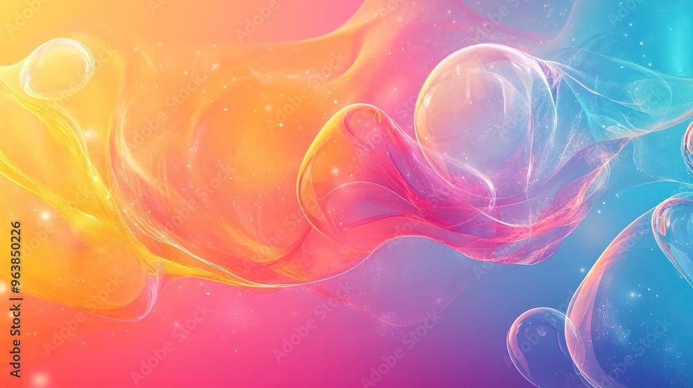 Leinwandbilder A colorful, abstract background with a series of bubbles in various sizes and colors. The bubbles are scattered throughout the image, with some larger and more prominent than others