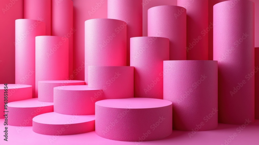 Aufkleber 3d abstract minimal geometric backgroun3d pink cylinders isolate3d objects primitive shapes profit c
