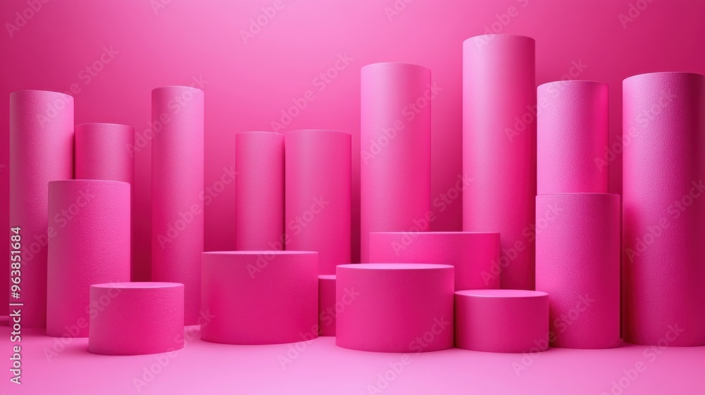 Aufkleber 3d abstract minimal geometric backgroun3d pink cylinders isolate3d objects primitive shapes profit c