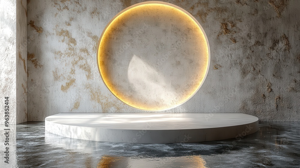 Poster 3d abstract modern minimal backgroun3d with black an3d gol3d cobblestones reflection in the water on