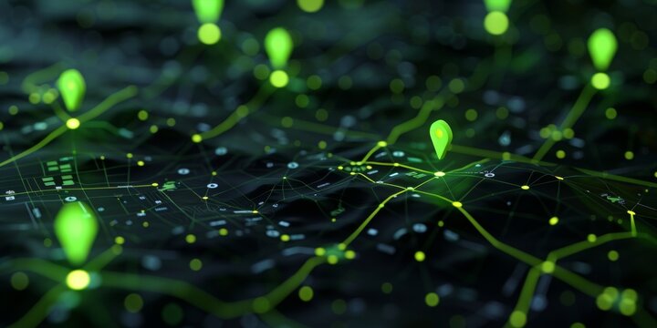 green glowing waypoints on 3d black map