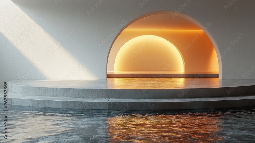 Poster 3d abstract modern minimal backgroun3d with cobblestones an3d reflection in the water on the wet flo