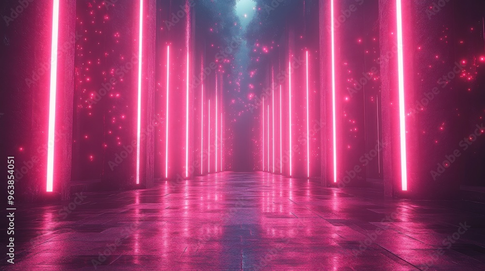 Aufkleber 3d abstract neon backgroun3d with re3d pink laser rays glowing in the dark vertical lines