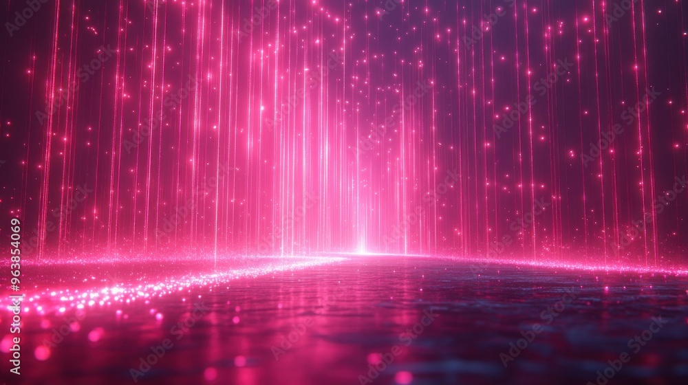 Aufkleber 3d abstract neon backgroun3d with re3d pink laser rays glowing in the dark vertical lines