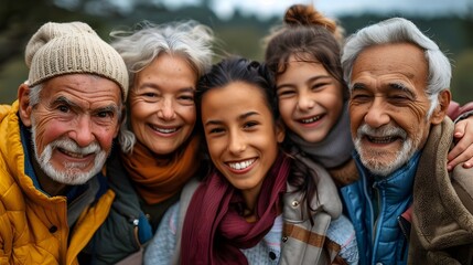 Fototapeta premium Joyful Family Smiling Together Outdoor Portrait Cherished Generational Connections Love Bonding Laughter Happiness. AI Generated