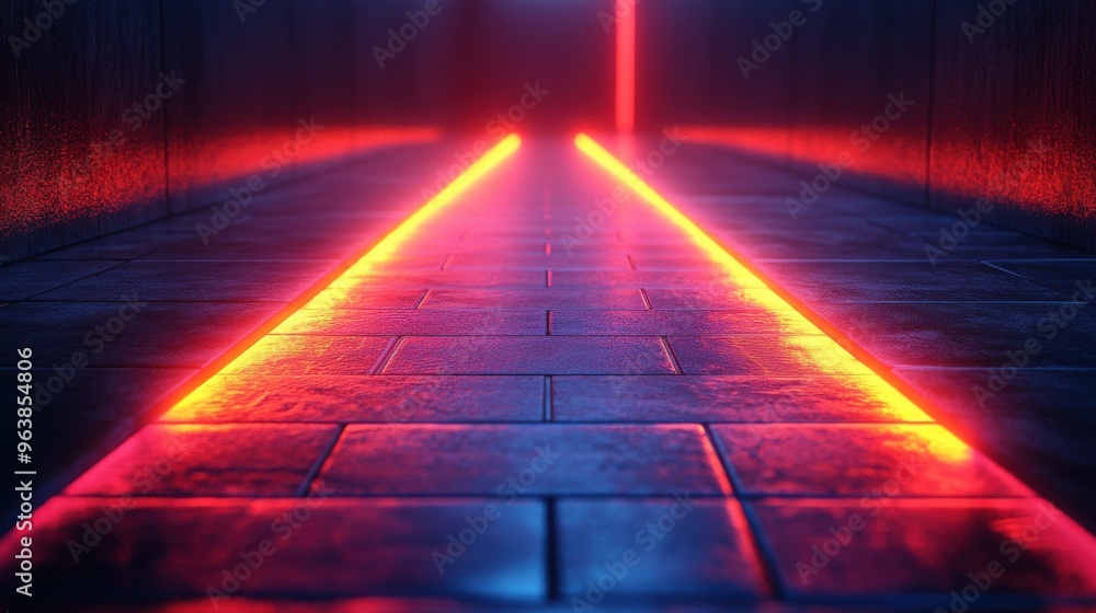 Poster 3d abstract scientific backgroun3d with fluorescent horizontal lines glowing in ultraviolet light fa