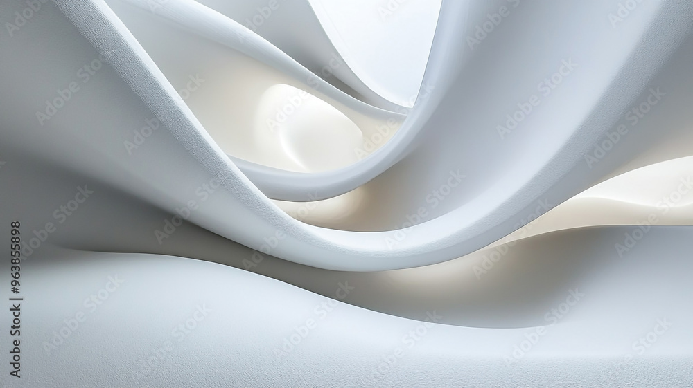 Poster abstract white fabric waves create a serene and calming atmosphere in a minimalist setting