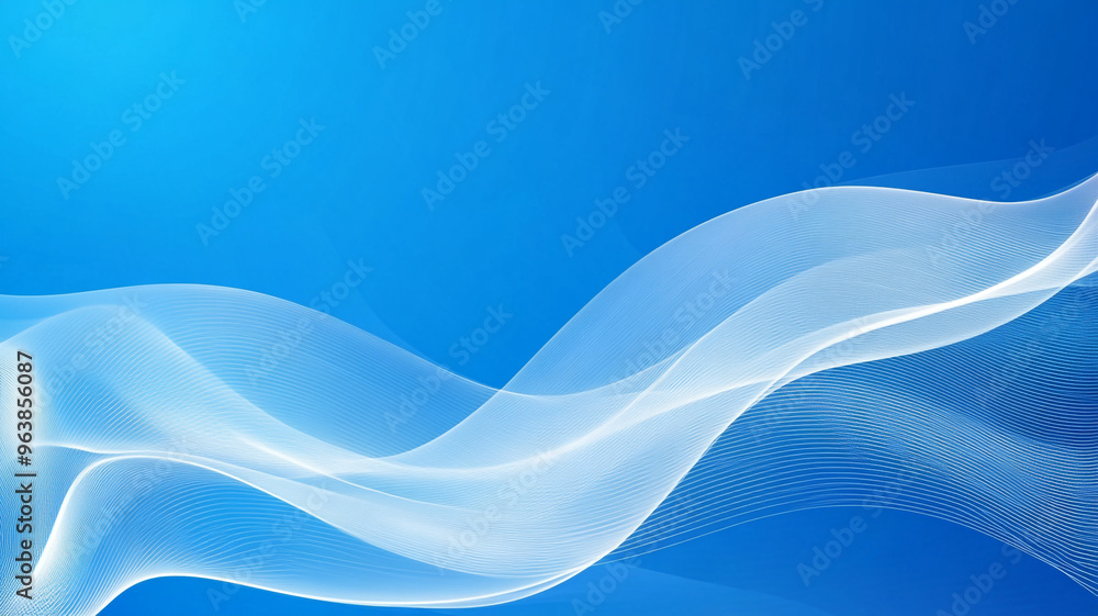 Poster elegant blue wave patterns flowing gently across a serene background with soft light effects