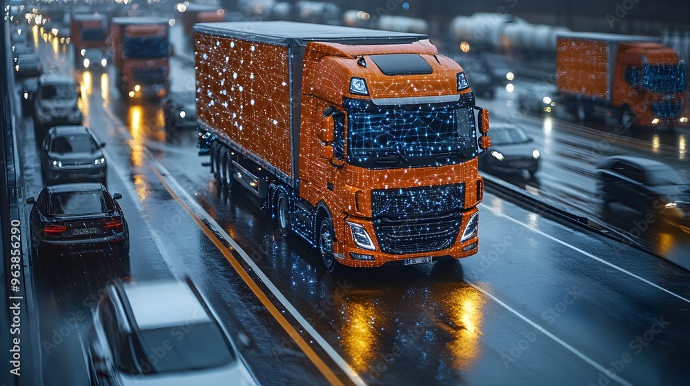 Aufkleber automated fleet of iot powered delivery trucks optimizing supply chain logistics