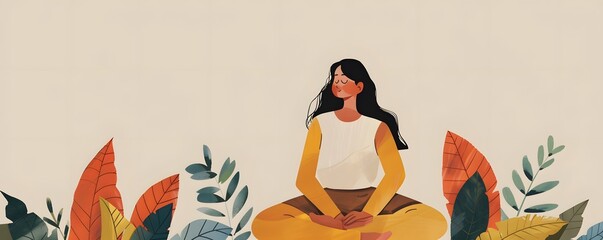 Woman with Closed Eyes Sitting Among Leaves