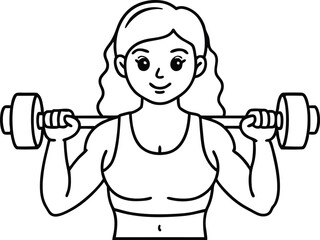 Young Girl Lifting Barbell in Gym silhouette illustration black and white