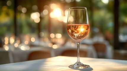 Chilled Ros Wine with Delicate Sunlight Pattern on Table