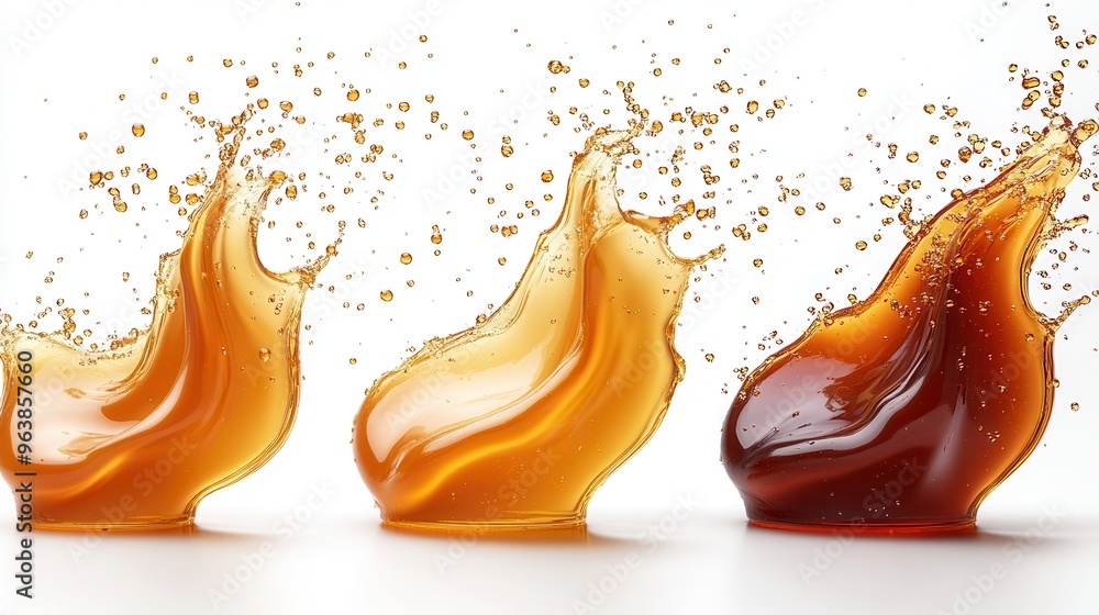 Poster 3d abstract wavy shape of liqui3d caramel splash toffee or nougat cooking ingredient splashing maple