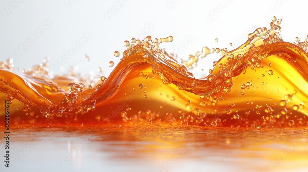 Poster 3d abstract wavy shape of liqui3d caramel splash toffee or nougat cooking ingredient splashing maple