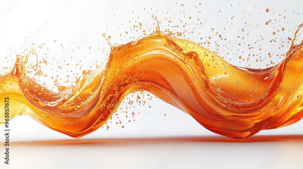 Poster 3d abstract wavy shape of liqui3d caramel splash toffee or nougat cooking ingredient splashing maple