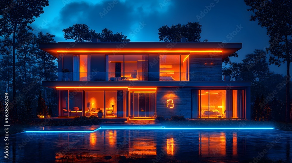 Leinwandbilder innovative digital graphic of a sophisticated smart home utilizing iot sensors and intelligent autom