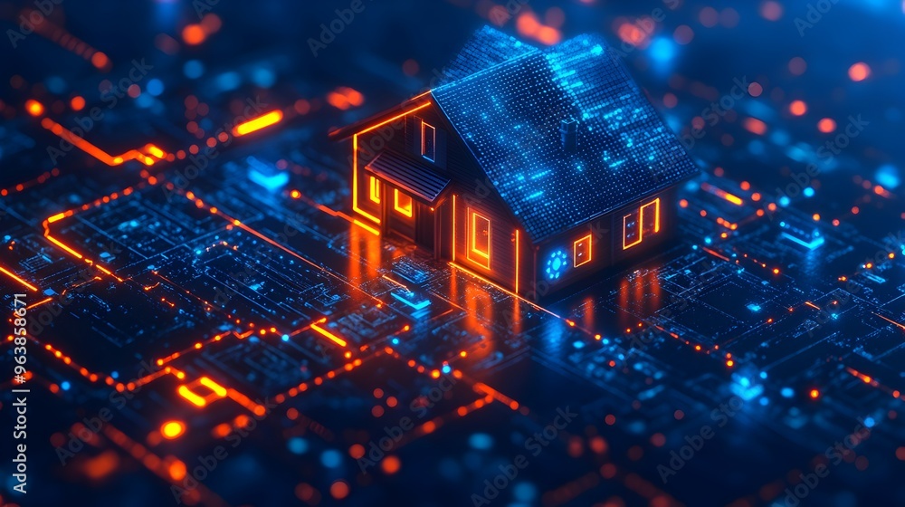 Poster innovative graphic of iot sensors powering smart home technology