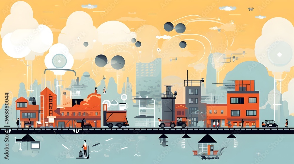 Poster interconnected iot sensors monitoring urban air and pollution levels