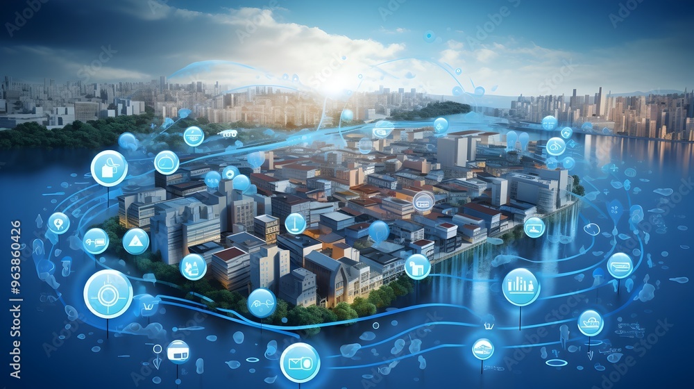 Poster iot sensors monitoring water usage leaks and in smart city infrastructure