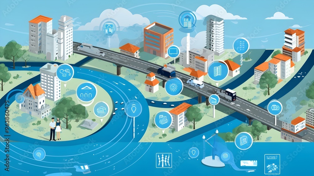 Poster iot sensors monitoring water usage leaks and in a smart city