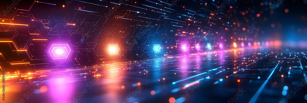 Fototapete futuristic abstract background with glowing digital lines and geometric patterns