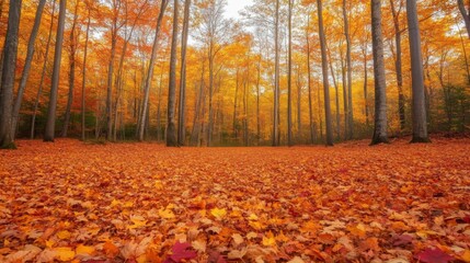 Autumnal Forest Floor Covered in Fallen Leaves