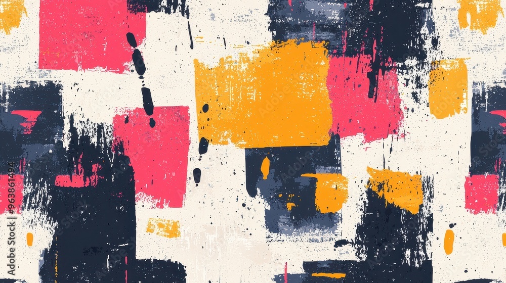 Poster abstract colorful geometric pattern with paint splatter and texture