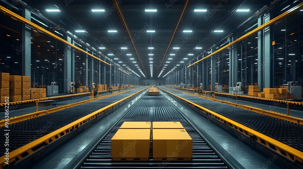 Leinwandbilder automated parcel sorting facility with packages efficiently processed for shipment delivery