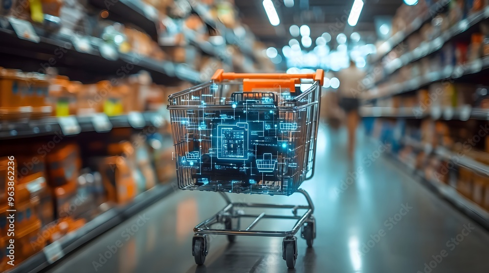 Poster innovative smart shopping cart with iot sensors for seamless checkout