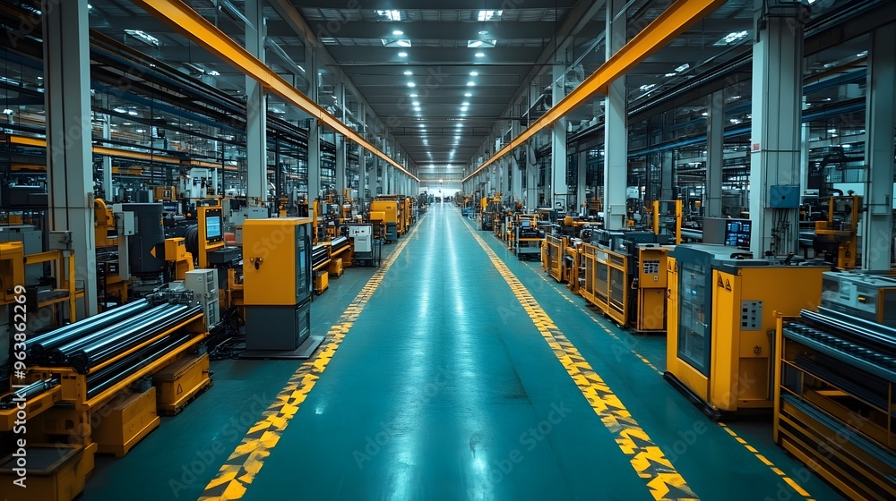 Poster smart industrial factory with iot sensor monitoring machinery and processes