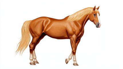 Fototapeta premium Brown horse isolated on a white background, side view