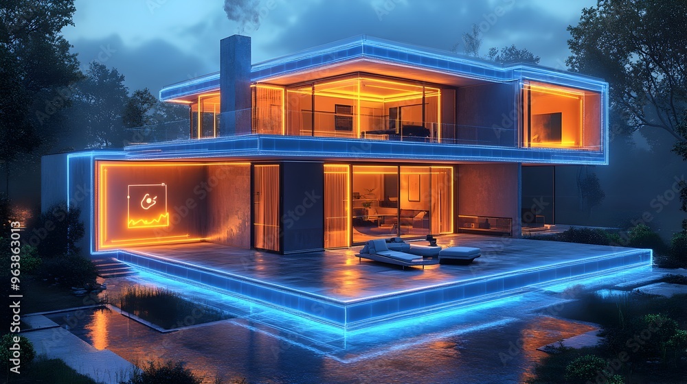 Leinwandbilder innovative graphic of iot sensors detecting in a smart home environment