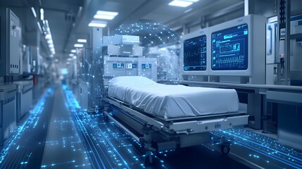 Naklejka premium Innovative IoT Sensor Network Enhancing Healthcare Efficiency and Patient Monitoring in Hospitals