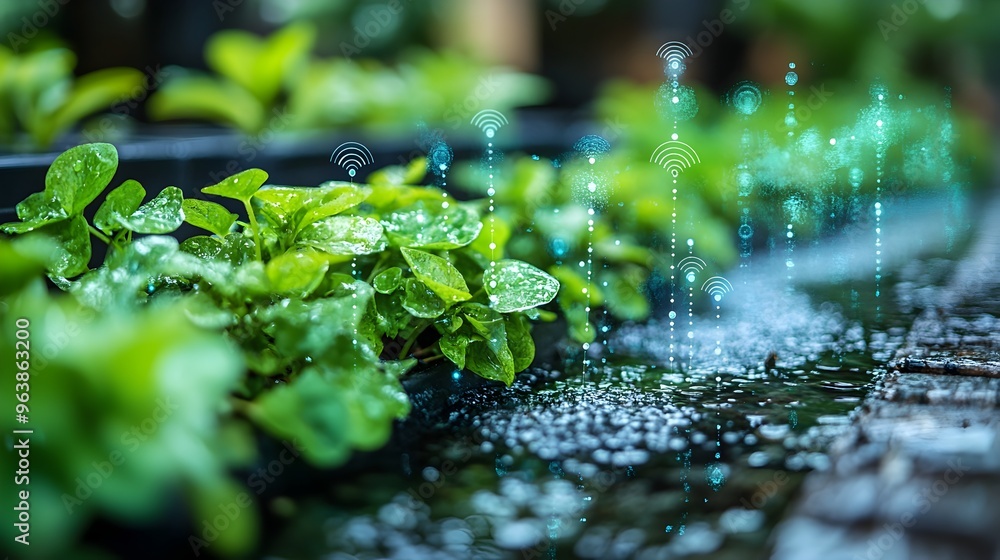 Aufkleber Innovative Graphic of IoT Sensors in a Smart Water Management System