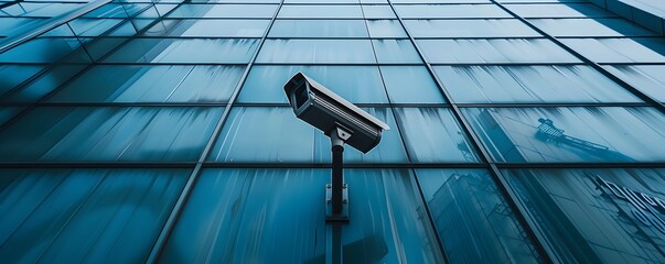 Security Camera Mounted on a Glass Building Facade