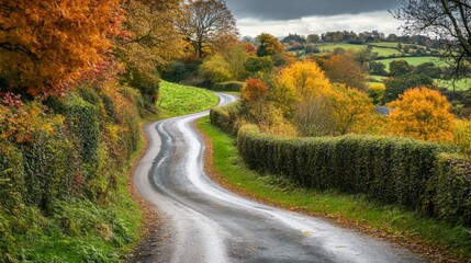 Fototapeta premium Winding Road Through Autumnal Countryside