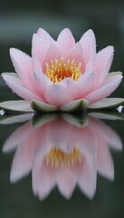 Pink Water Lily with Dew Drops and Reflection