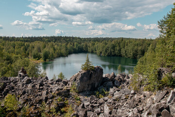 Lake in the Karelia mountains and forest. Russia.