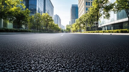 Obraz premium Empty asphalt road in a modern office area, highlighting urban development and corporate environments.