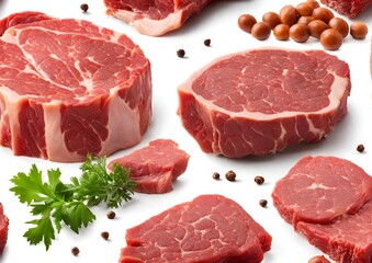 Beef meat, isolated against a white background, with full depth of field.