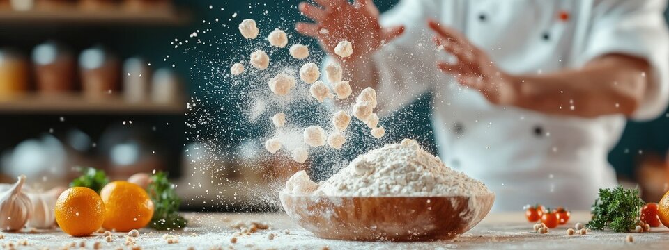 Artistic rendering of tartaric acid as an essential ingredient in cooking with a chef in action