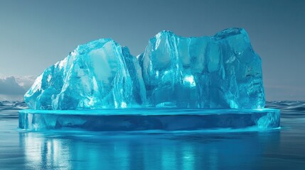 Obraz premium Frozen elegance in a 3D-rendered blue iceberg podium, offering a striking backdrop for a product showcase.