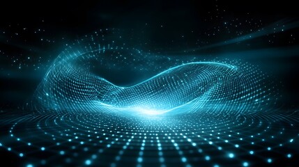 Abstract Blue Glowing Grid with Circular Pattern