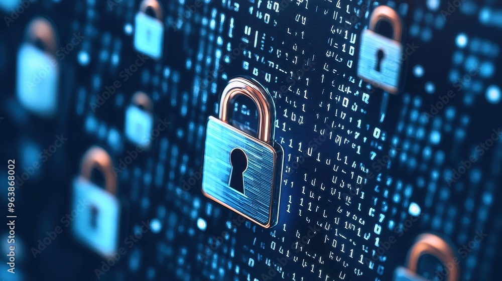Poster cyber security digital lock data protection secure network online safety