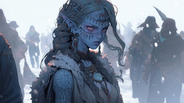 anime portrait of drow elf female warrior
