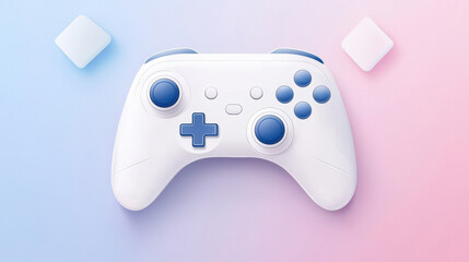 Stylish white game controller with blue accents on a gradient background, perfect for gaming and technology designs.
