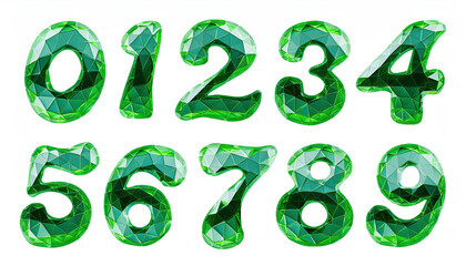 Naklejka premium green diamond Number 0 to 9. Realistic 3d render gem number. Party, birthday, generated images