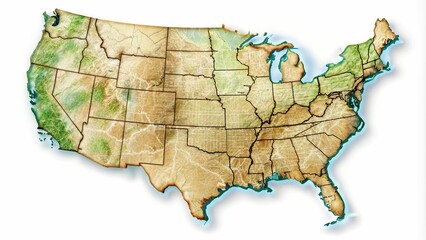 A crystal-clear, pin-sharp image of the US map, set against a pure white background to accentuate precise state borders and geographical features.